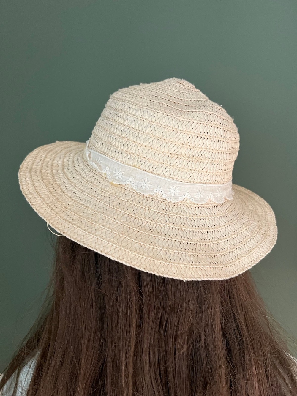 Girls Child's Beach Summer Pool Straw Hat Beige/Tan White Lace sz 2-6